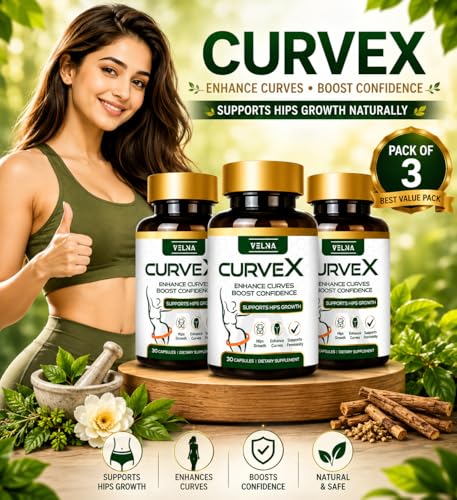 Image of Velna curvex ayurvedic herbal capsules for hips growth (pack of 3)