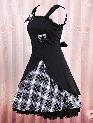 Hugme Classic Black Straps Neck Bow Cotton Lolita Jumper Skirt2