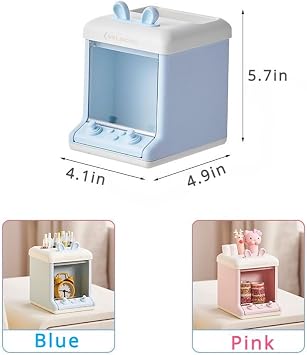 Cosmetics Storage Box with Kawaii Stickers Makeup Organizer Bunny Pen Holder Cute Rabbit Ears Aesthetic Pencil Case (Blue+Random Pattern Stickers+4 Pieces of 3D Stickers)