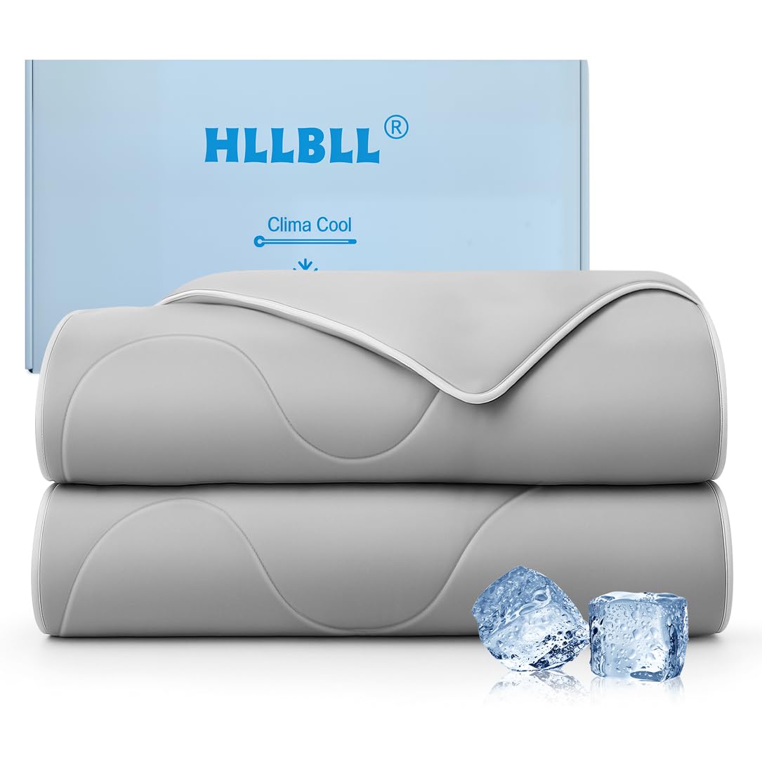 HLLBLL® Cooling Comforter, Ultra Cold Fiber Technology, All-Season Lightweight Blanket to Quickly Cool Down,Deep Sleep Throughout The Night (Gray, Full/Queen (90