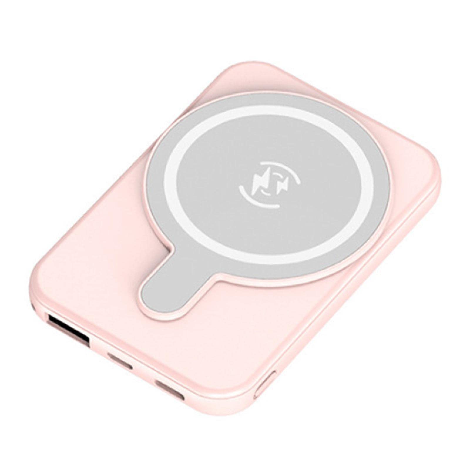 Mini magnetyczna bateria zewnętrzna szybkie ładowanie przenośna 2000 mAh ładowarka 3USB o dużej pojemności zewnętrzna bateria do iPhone12 13 różowa