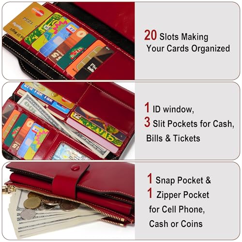 Image of YALUXE Women's Real Leather Wallet RFID Protect 21 Card Slots Phone Pocket