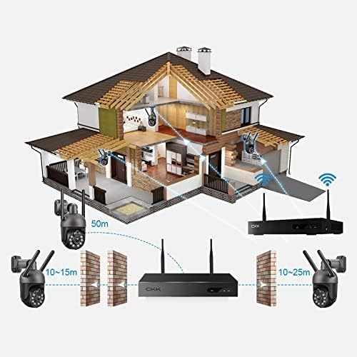 3MP Wireless Security Camera System with 1TB HDD, 4pcs 3MP PTZ Cameras Outdoor Indoor, 8 Channel 3MP WiFi Surveillance NVR System with Floodlights & Siren Alarm, 2 Way Audio