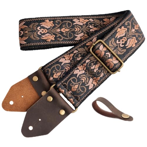 Nefelibata Jacquard Embroidery Embroidered Gold Flower Guitar Strap