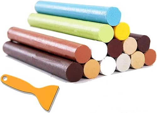 Varillas de relleno de madera, crayones de cera para muebles, 14 colores + 1 raspador, varillas de relleno de cera de reparación de suelos de madera