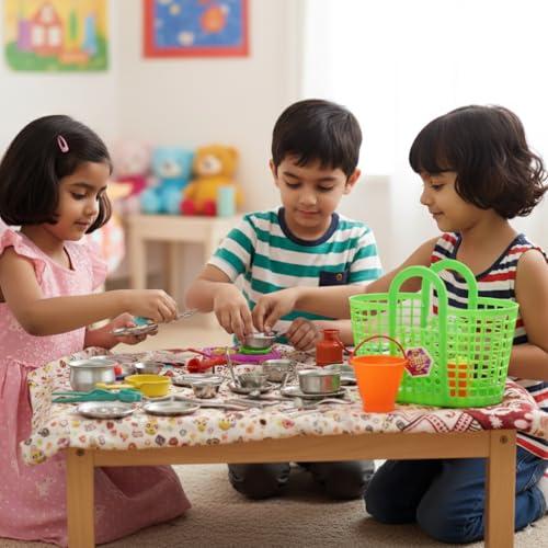 Image of Miniature Kitchen Set for Kids Girls | Real Cooking Kit for Play | Steel Kitchen Set for Girls | Choppu Jaman | Miniature Cooking Set (Pack - 50)