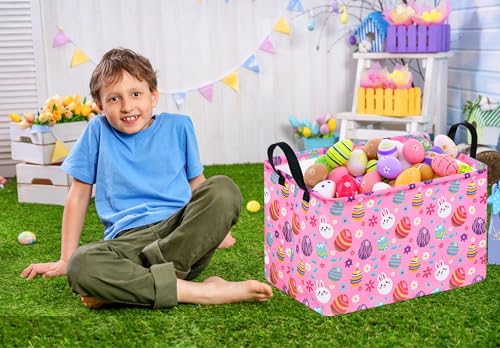 Image of Rectangle Gift Storage Basket Home Shelf Storage Basket Organizer Box Clothes Laundry Hamper Nursery Basket Laundry Basket with Handles (Pink egg)