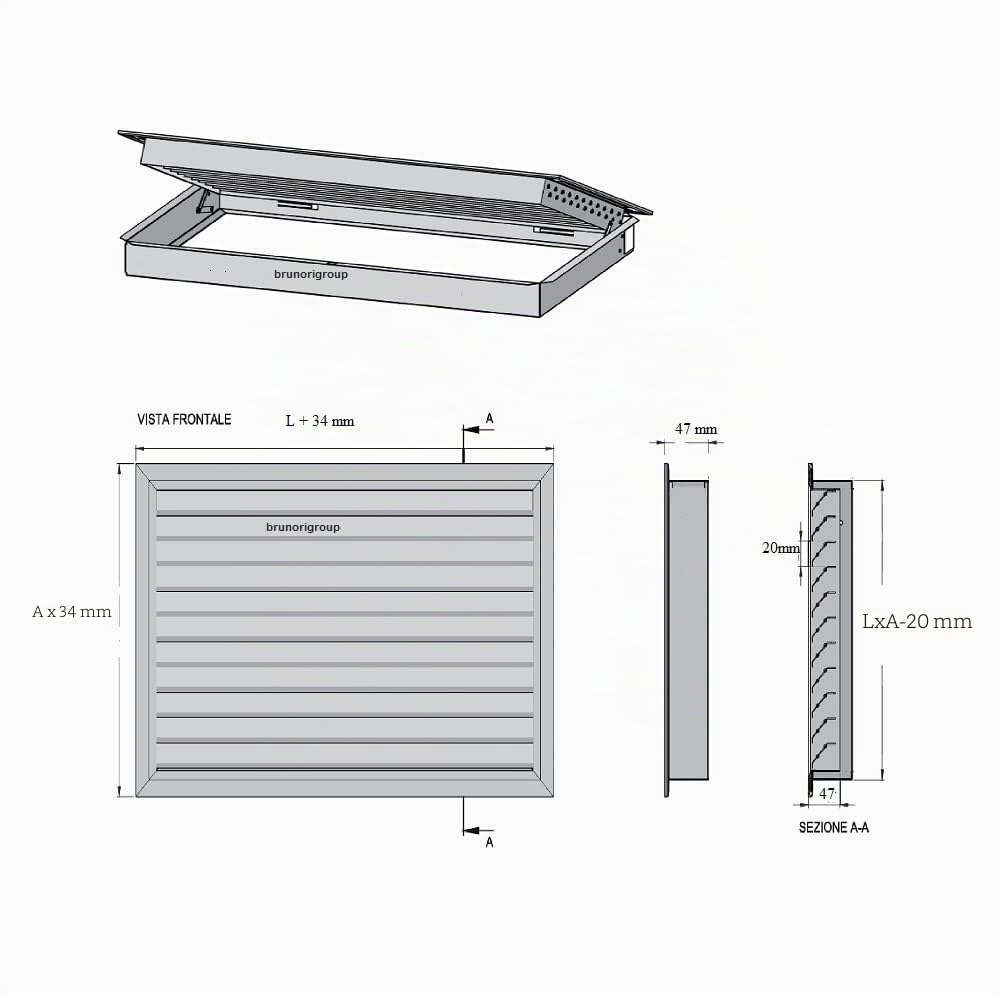 Griglia ripresa alluminio portafiltro 595x595 per quadrotti 600x600 mm bianca