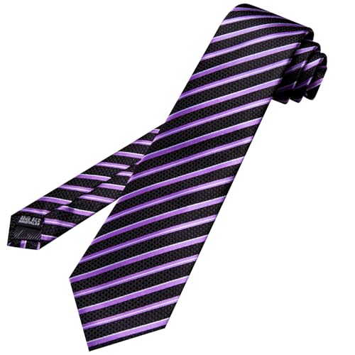 Image of Barry.Wang Silk Men Ties Formal Stripes Necktie and Tie Clip for Wedding Party Business Fashion Classic