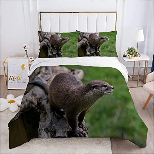 CHCHNXY Beaver Bedding Double Bed Set Soft Microfibre Duvet Cover Set With Zipper Closure,Lightweight Quilt Covers 78X78+2 Pillowcases 19X29For Kids Adults Bedroom Decor