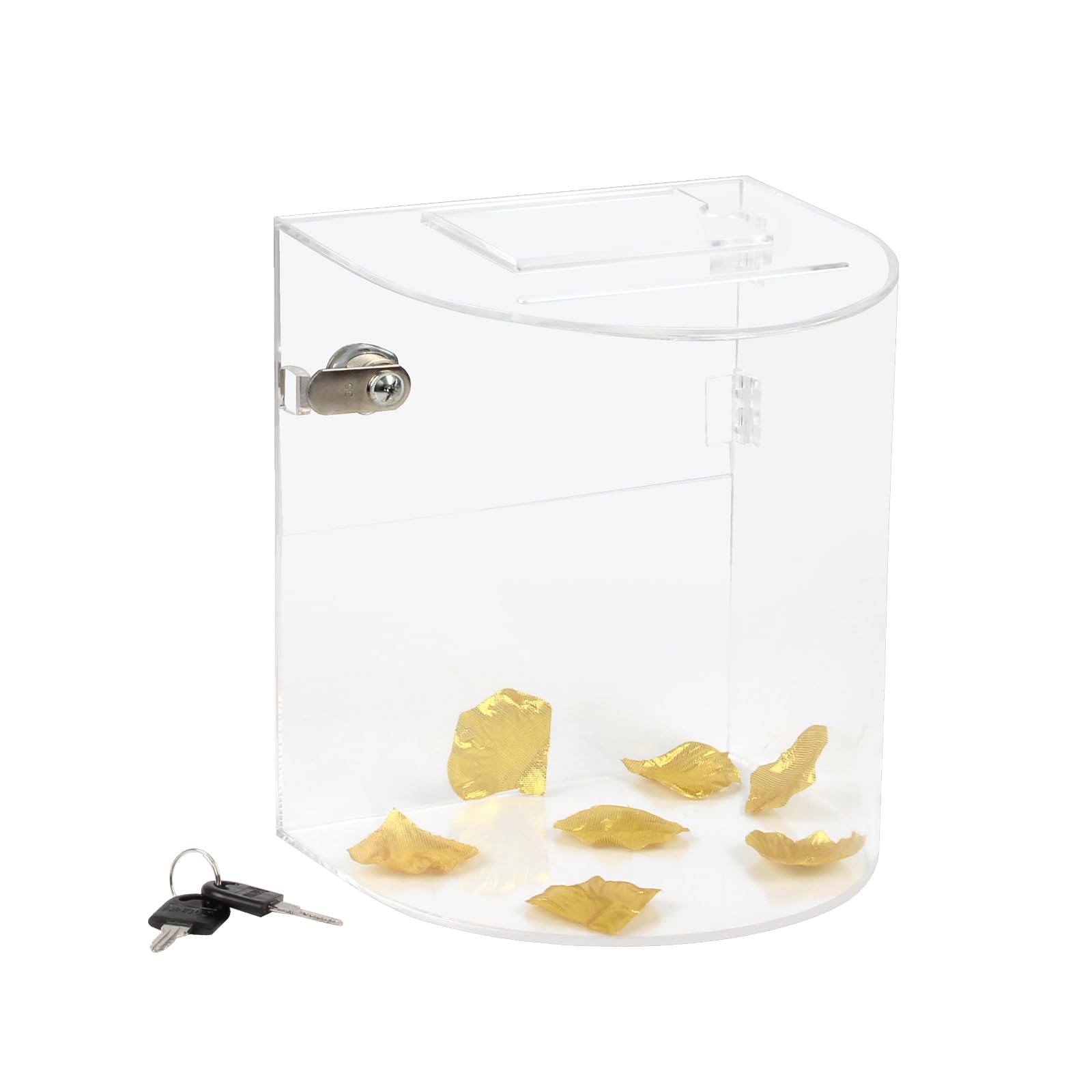 Kcgani Clear Acrylic Suggestion Box with Lock, Ballot Box with Sign Holder, Charity Donation Boxes, Countertop Storage Container for Voting Ticket Tips Card Wedding Envelope, 7.1"x 5.9"x8.1"