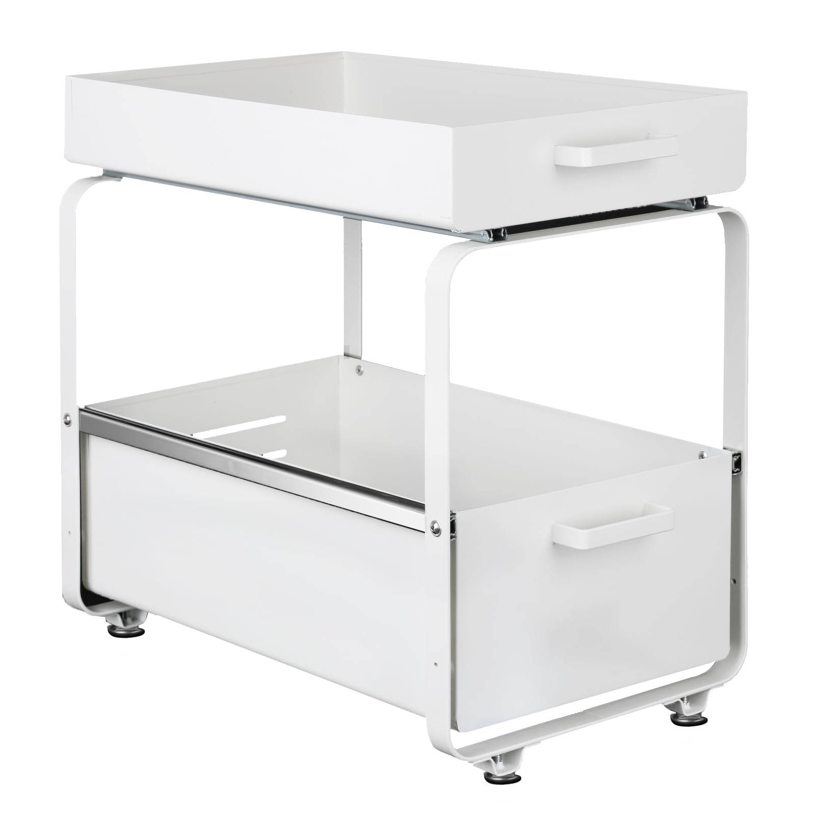 HUOLE Organisateur de Cuisine à 2 Niveaux Rangement sous évier, Coulissant Organiseur pour Cuisine Armoire Salle de Bain, Acier au carbone-40 * 25,5 * 39,5 cm-Blanc (1PC)