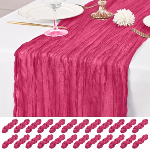24 Pack Hot Pink Table Runner 10Ft Cheesecloth Table Runner Rustic Gauze Table Runners Romantic Long Sheer Fabric Cheese Cloth Table Runners for Wedding Party Bridal Baby Shower