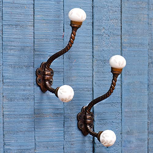 IndianShelf 2 Packs Decorative Coat Hooks Unique Wall Hooks Kids Iron Coat Rack Wall Mounted White Towel Holder Simple Hangers