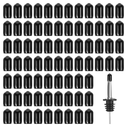 Hpmjz 200 pcs Black Rubber Pourer Cap Pourers Dust Covers Bottle Pour Spout Cover Wine Pourers Cover Bar Bottle Spot Caps for Olive Oil Liquor Pub Club Kitchen Coffee Shop Restaurant