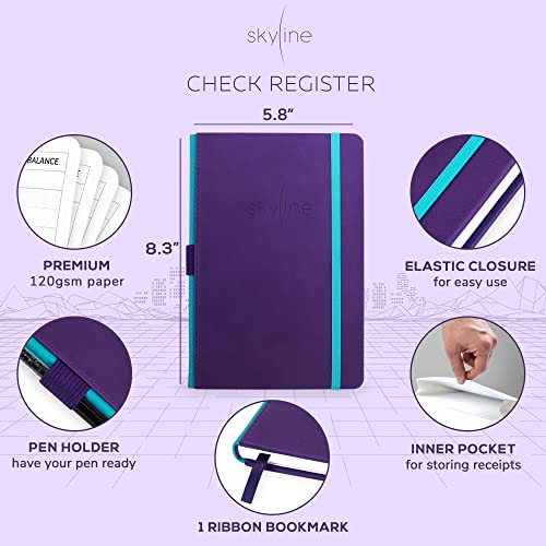 Skyline Check Register – Accounting Ledger Log Book For Income & Expenses – Transaction Checkbook For Small Business – Checking Account Notebook For Financial Transactions – A5, Hardcover, Purple #TOP1