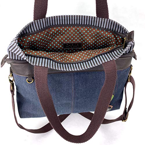 Chala Canvas Convertible Stripe Work Tote With Purse Charm (Denim- Westie) #TOP4