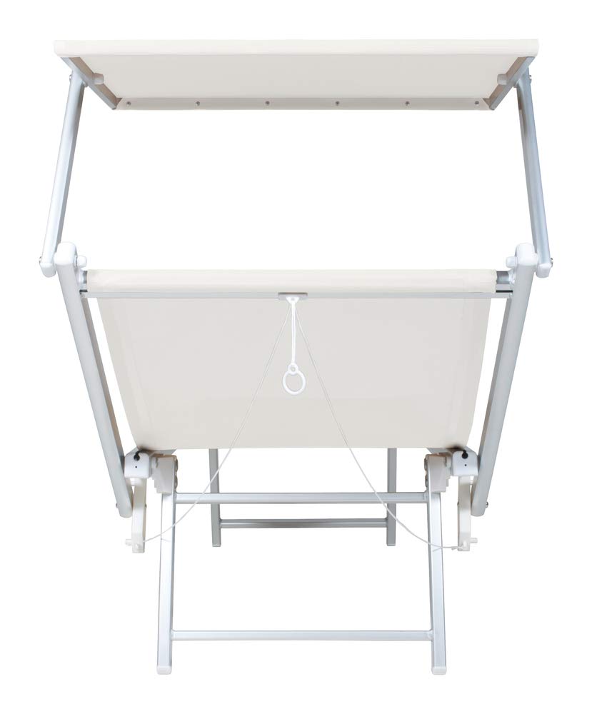 VERDELOOK | Rimini, Lettino da Mare con Parasole, 186x61x38 cm, Bianco, per Giardini, Piscine, Terrazze, Lettino Prendisole