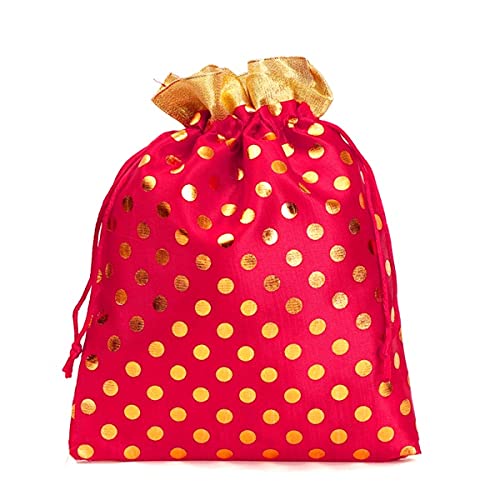 Image of Meher Collection Women's Polka Dot Potli Bags for Return Gifts Wedding Gift for mom Potli Purse Gift Bags Fancy Potli bag Diwali Potli Karwachauth Potli - Red Polka 1kg Large size (25cm x 27cm)