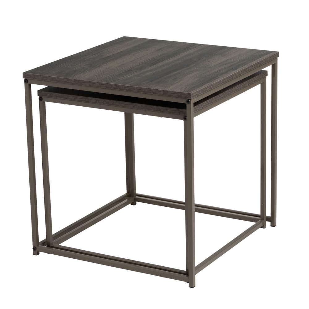 LOLAhome | Set 2 Mesas de Centro | Mesa Nido Pequeña para Salón o Comedor Oficina| Mesita Auxiliar Cuadrada Sofá| Madera y Metal Ceniza