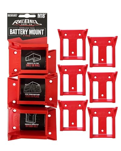 Rebeltoolco Battery Holder Wall Mount (6 Pack) Battery Holder Mounts. Compatible With M18 Milwaukee Cordless Batteries. Tool Holder Storage Organizer For Battery, Accessories, & Tool Organization. #TOP26
