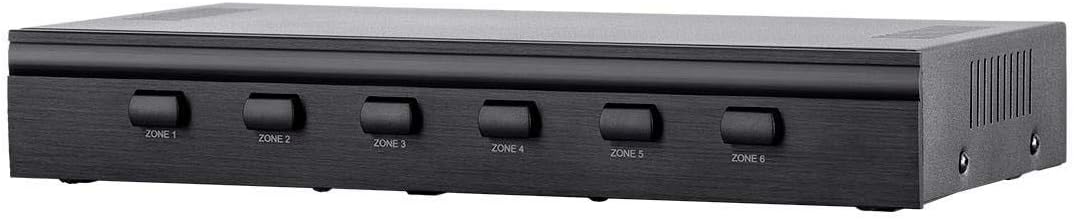 Monoprice SS-6 Premium 6 Channel Speaker Selector, with Impedance Protection, Supports 12-16 AWG Speaker Wire, Individual Zone On/Off Buttons, 138158, Black
