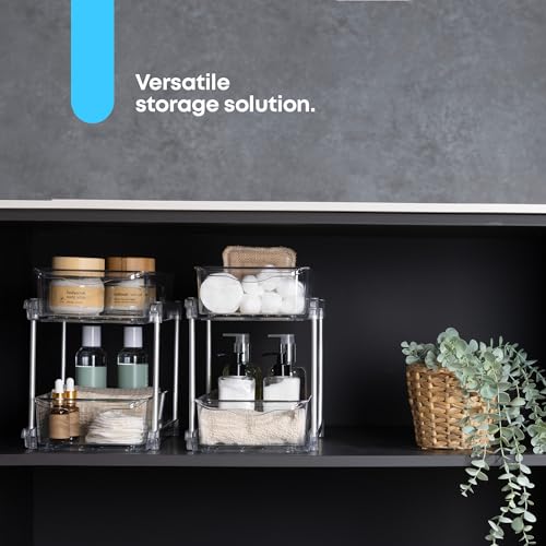 Fineway 2 Pack Under Sink Storage for Kitchen - 2 Tier Pull Out Kitchen Sink Organiser - Adjustable Dividers for Kitchen Cupboard Organiser - Home Organisation for Bathroom & Cleaning Products - Image 3