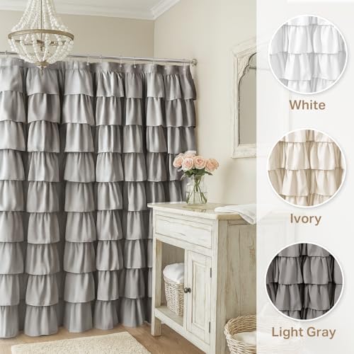 Seasonwood Ruffle Shower Curtain Gray Farmhouse Vintage Handcrafted Rustic Decorative Fabric Shower Curtains for Bathroom, 72" x 72" by Seasonwood - Image 8