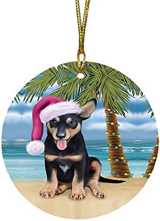 Summertime Tropical Island Beach Australian Kelpie Puppy Round Flat Ornament - Pet Decorative Hanging Ornaments for Christmas X-mas Tree Decorations - 2.75" Round Christmas Ornament POR1239