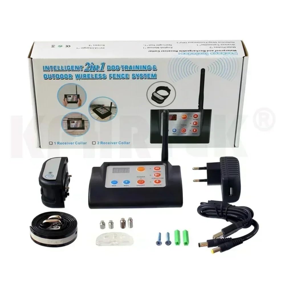 Système de clôture électronique sans Fil pour Chien de Compagnie 2 en 1 et Collier de Dressage pour Chien Bip Choc Vibration Formation et Fonction de clôture(pour 1 Chien)