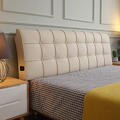 Cabecero matrimonial tapizado de piel sintética con detalle de botón, soporte de cama doble, funda extraíble, color marrón, 150 cm, tamaño Queen
