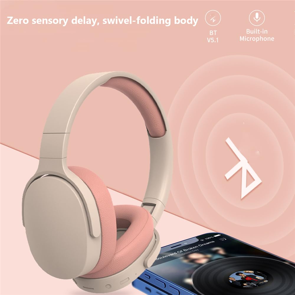Casque d'écoute sans Fil Bluetooth, Casque sans Fil avec Micro, Casque de Sport Pliable pour Les Voyages, Le Travail, l'ordinateur et Le téléphone Portable. (Kaki)