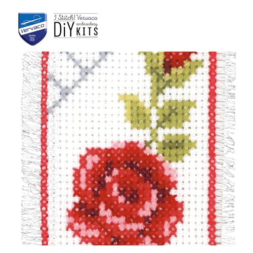 Image of Vervaco Rose and Piano Counted Cross Stitch Bookmark, Multi-Colour