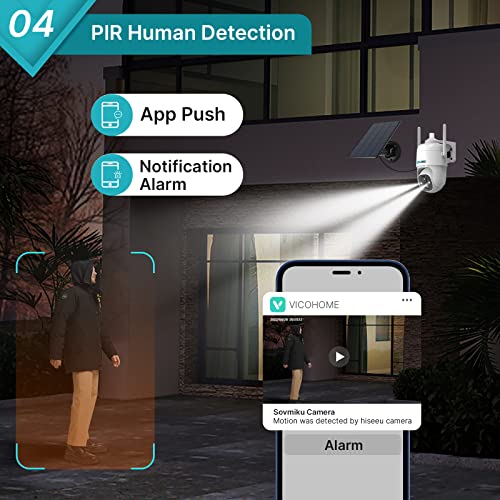 Sovmiku 2Cq1 2K Solar Security Camera,360° View,Pan & Tilt,Easy To Setup, Night Vision,User Friendly,Tech Support,Audible Flashlight Alarm, Human Alert,Support Sd & Cloud Storage, Vicohome App #TOP3