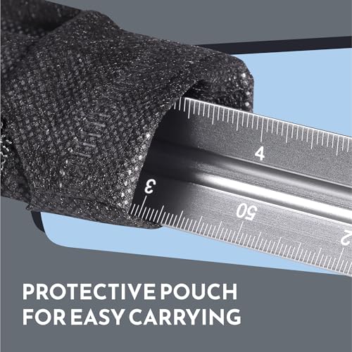 Wintex Dreikantmaßstab Silber - Hochwertiges Aluminium Lineal 30 cm - Präzise Messungen dank Laser-Cut - Rutschfestes Metalllineal - Maßstab Lineal - Mit Aufbewahrungstasche