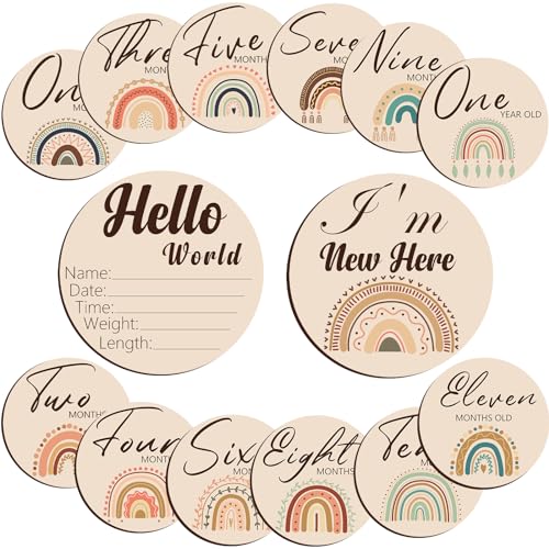 Image of Baby Monthly Milestone,Wooden Monthly Milestone Photo Cards, Baby Announcement Cards, Pregnancy Journey Milestone Markers,7 Reversible Circles incl. Announcement Sign Baby Boy and Girl Gift Sets