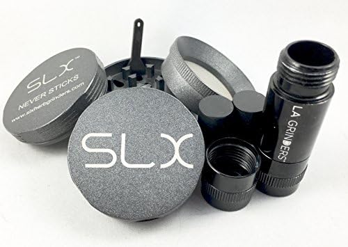 SLX Version 2.0 Charcoal Non-Stick 4 Piece Grinder - 2 Inch with La Grinders Pollen Press