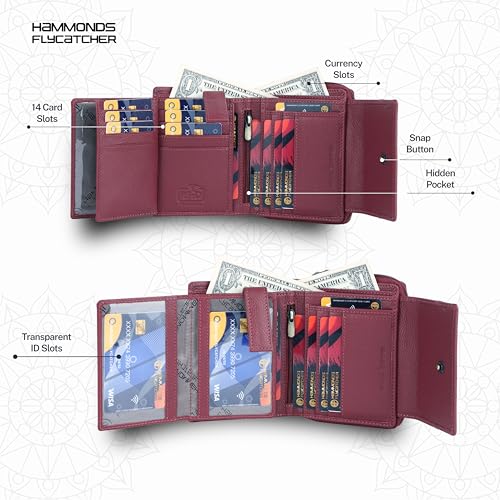 Leather Wallet Woman with 14 Card Slots - Clutch for Women, RFID Wallet Women Stylish, Ladies Purse for Womens Wallet, Purse for Woman, Berry Red, M, Modern3