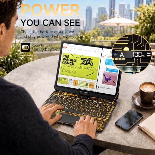 Image of Cyberpunk Clear Keyboard Case for iPad Pro 13 inch (M5 /M4, 2025 /2024), 360 Degree Rotating Case with Multi-Touch Trackpad, 7-Color Backlit, Pencil Holder, Battery Display, Black