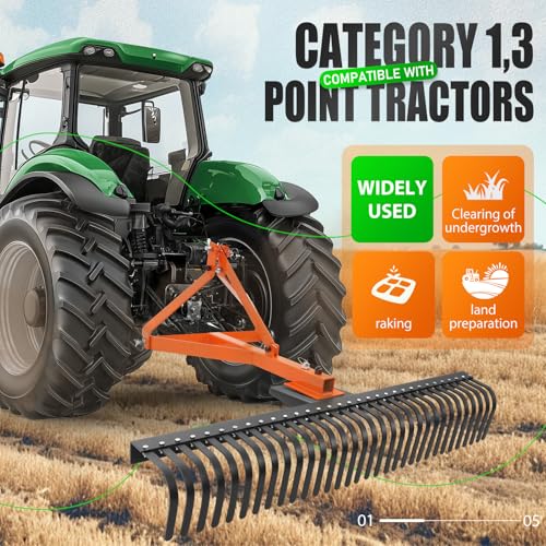 Image of KUAFU 60 in Landscape Rake Compatible with Category-1 Tractor 3 Point
