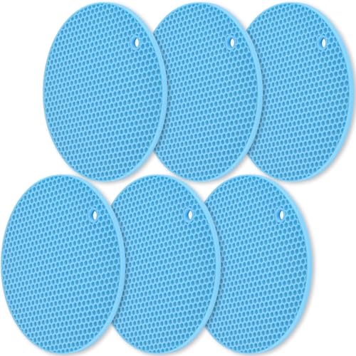 homEdge Silicone Trivets Mat, 6 Packs Multipurpose Non Slip Heat Resistant Pot Holder-Blue