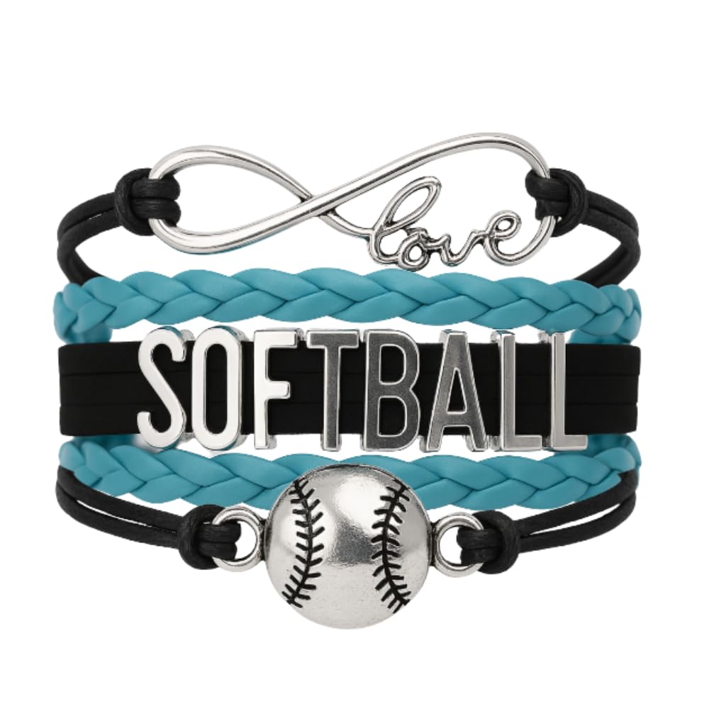 Softball Infinity Charm Bracelet- Softball Jewelry - Adjustable Bracelet for Softball Player, Team and Coaches Gifts