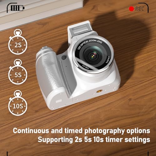 Cámara DSLR profesional 4K 60MP zoom óptico 12x flash blanco miniatura 4