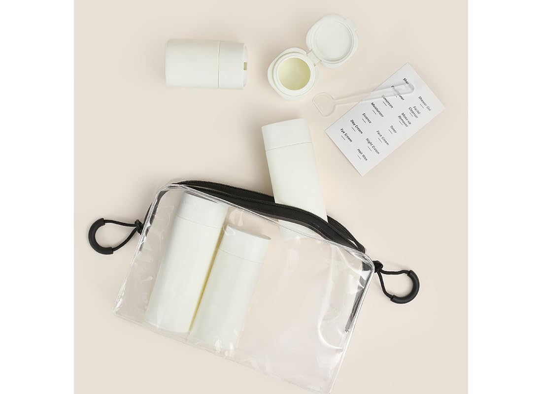 Paquete de 5 Botellas de Viaje Breves y Modernas aprobadas por la TSA, sin BPA, Botellas Recargables para cosméticos, champú, Crema, acondicionador... (Nordic Ancient Antique White)