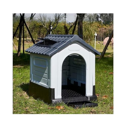Quxxuol 犬小屋 屋外用 大型犬 犬舎 組立式 室内 ペットハウス、 防風 防雨 通気性、防水素材、組み立て簡単、お手入れが簡単で、耐久性があり、天窓とトイレを備えた多機能ペットハウス (グレー,D)