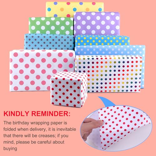 PLULON 10 Sheets Polka Dot Birthday Wrapping Paper Gift Wrapping Paper Colorful Folded Gifts Wrap Paper - Image 5