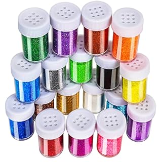 LEOBRO 18 Pack Resin Glitter Shake Jar - Multi Assorted Set Extra Fine for Nail Art, Crafts, Tumbler, Scrapbook, Jewelry Making - 15g/Bottle, Total 270g