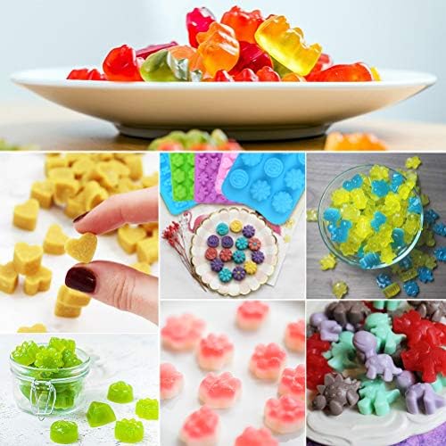Silicone Candy Moulds Sweet Moulds with 2 Droppers - Gummy Bear Moulds Ice Cube Trays 5 Pack 210 Gumdrops - Cute 3D Chocolate Moulds Variety Shapes