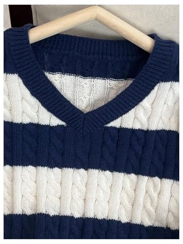 SOLY HUX Girl's Striped V Neck Sweater Casual Long Sleeve Cable Knit Pullover Tops3