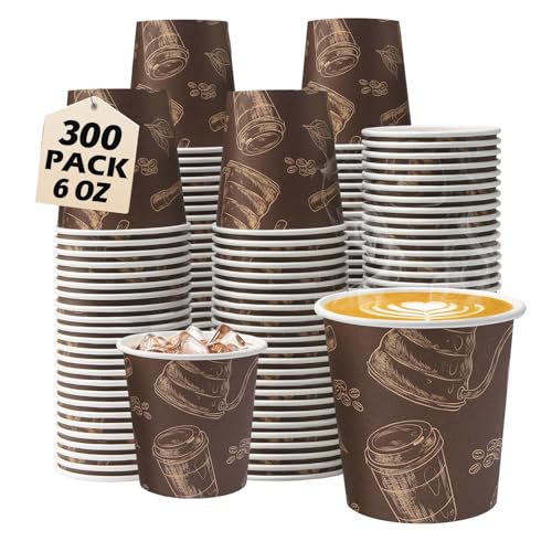Huifany 300 Pack 6 oz Disposable Paper Cups Food Safe Paper Coffee Cups Hot Cold Beverage Drinking Cup for Coffee Water Tea Juice Espresso